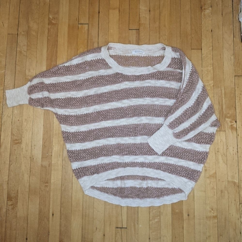 Mauve and tan striped slouchy sweater